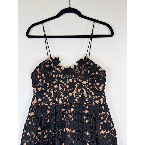 Self Portrait Dress Black Azaelea Midi V Neck Floral Overlay Evening Size 10 - Picture 7 of 15